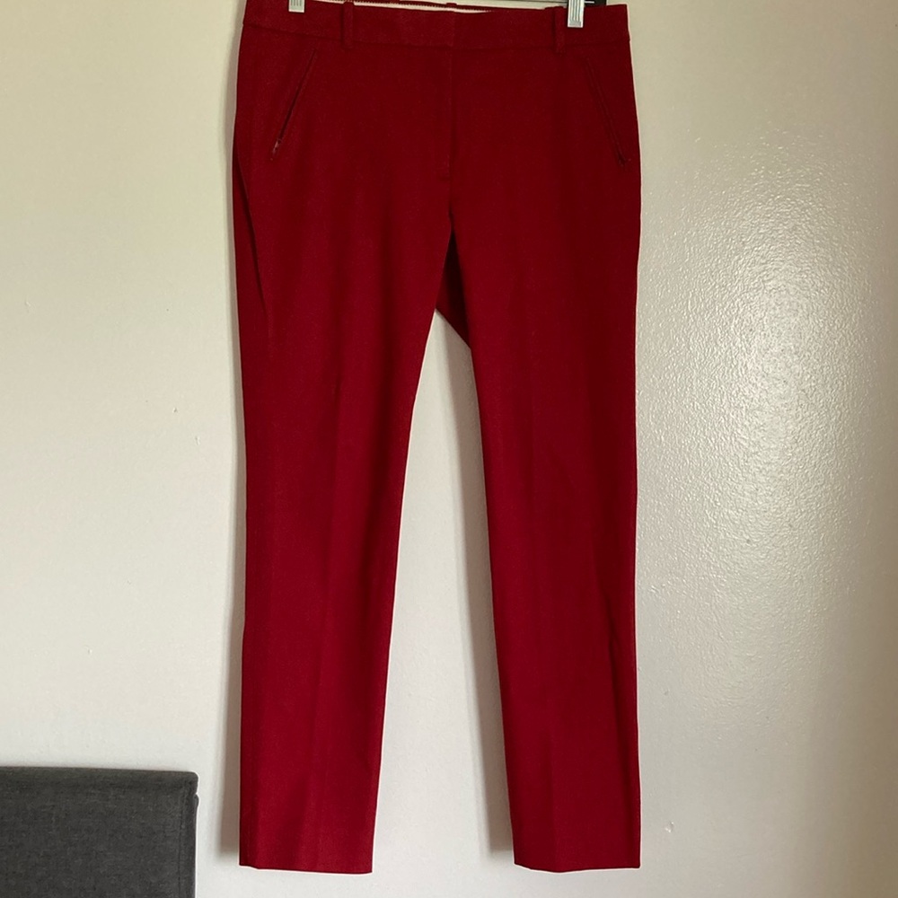 WOMEN J. Crew Red Straight Leg Pants with Stretch Fabric